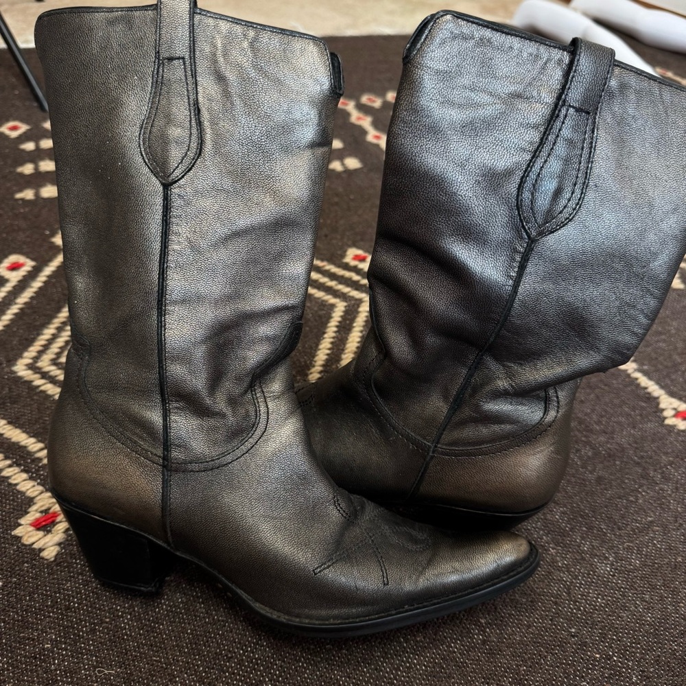 Franco Sarto Western Boots Metallic Bronze Leather Mid-Calf Cowboy Sz 8M - Picture 3 of 13